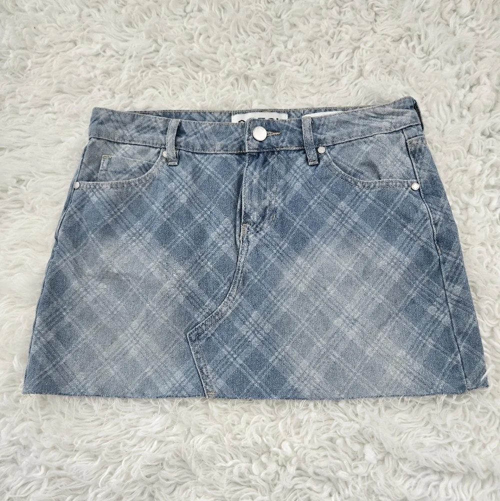 PTCL Ethikal Brand Xyla Plaid Denim Mini skirt Size Small. New.
